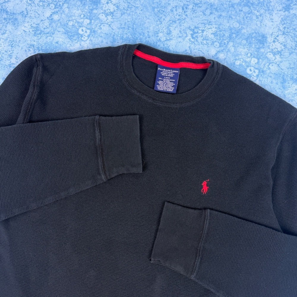 Polo Ralph Lauren Waffle Knit Thermal Long Sleeve Shirt Pony Logo Mens L Black